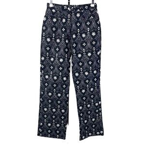 Look East Black White Flower Linen‎ Blend Embroidered Wide Leg Pants Sz 6